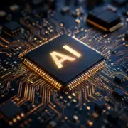 Glowing AI Chip on a Motherboard