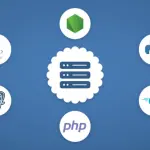 Server icon circled by Node.js, Python, Go, PHP, PostgreSQL, and Java logos