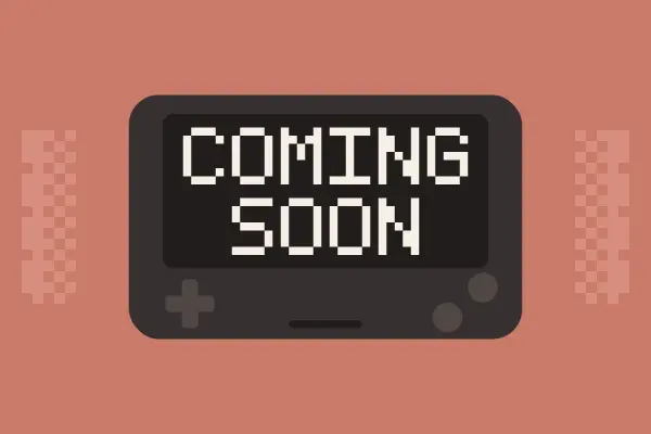 Retro handheld console with Coming soon on the screen